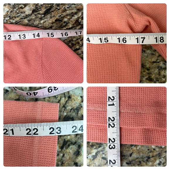 Salmon Pink Waffle Knit  Thermal Shirt Boho Winter Base layer Outdoor M Womens - Picture 5 of 8